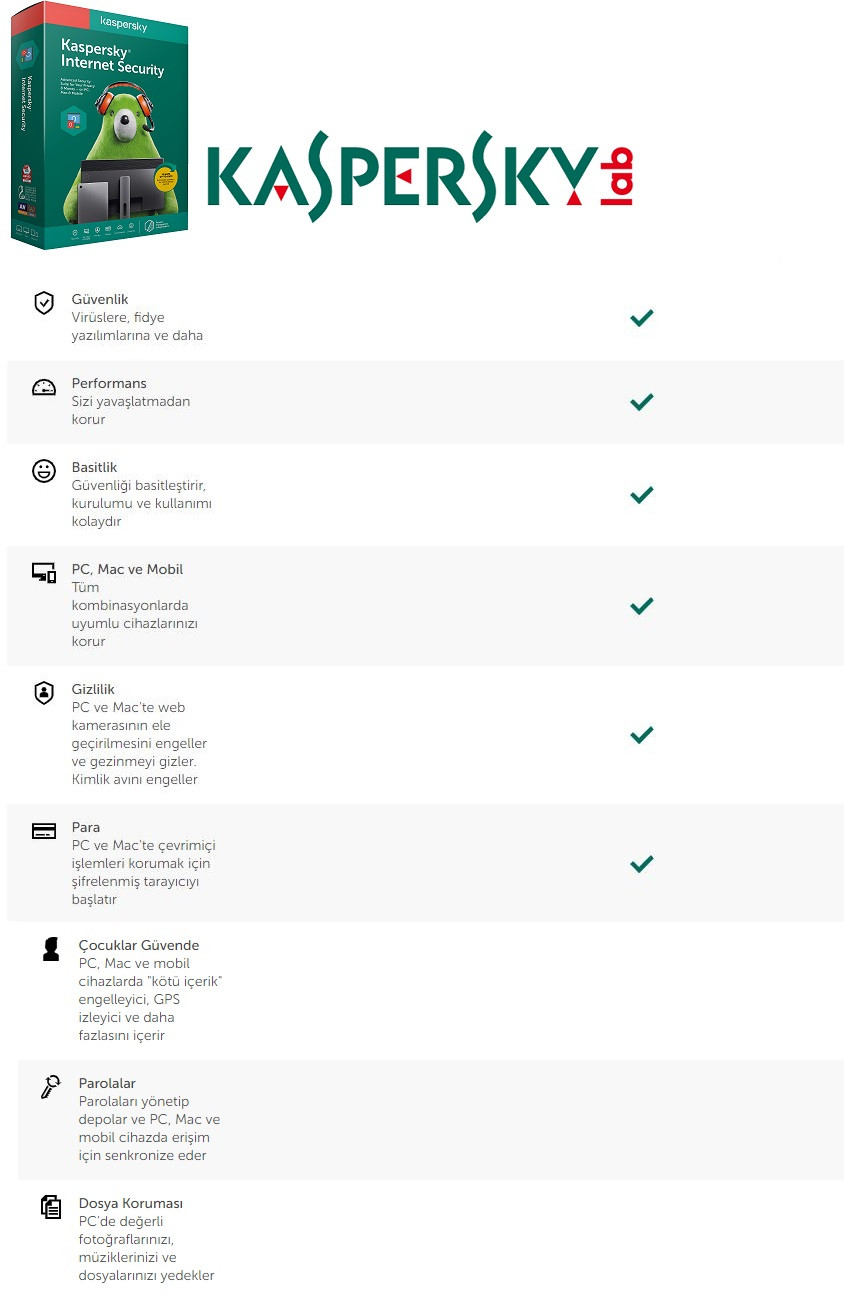 Kaspersky Internet Securıty 2019 Türkçe 2 Kullanıcı 1 Yıl