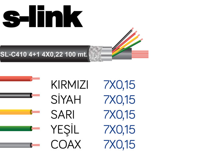 S-link SL-C410 4+1 Folyolu 100M CCTV Kablo