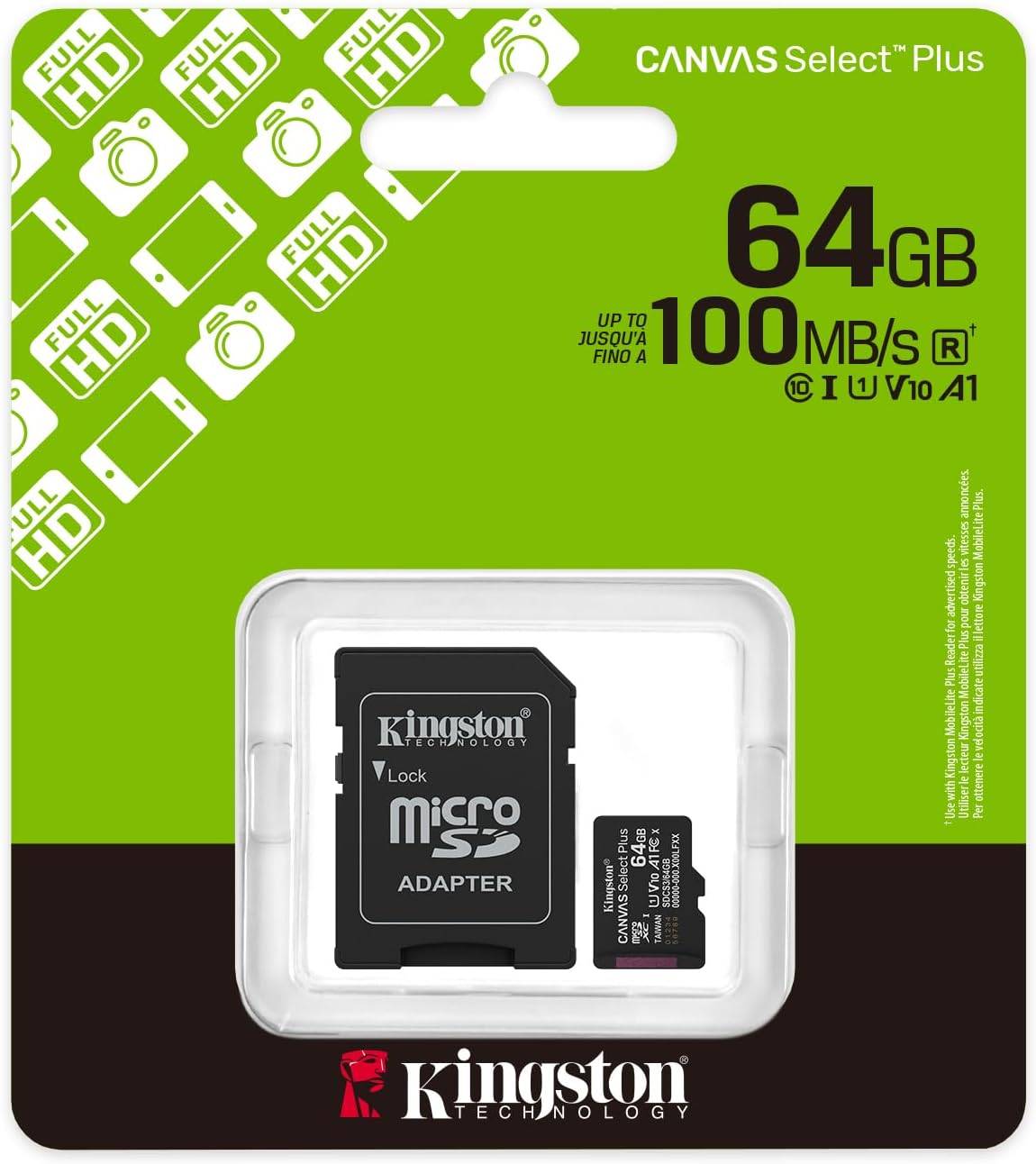 Kingston Canvas Select Plus 64GB Class 10 SDCS3/64GB 100MB/s MicroSD Hafıza Kartı
